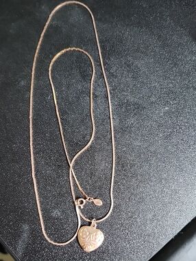 Copper-Tone Heart Pendant Necklace with Floral Detail